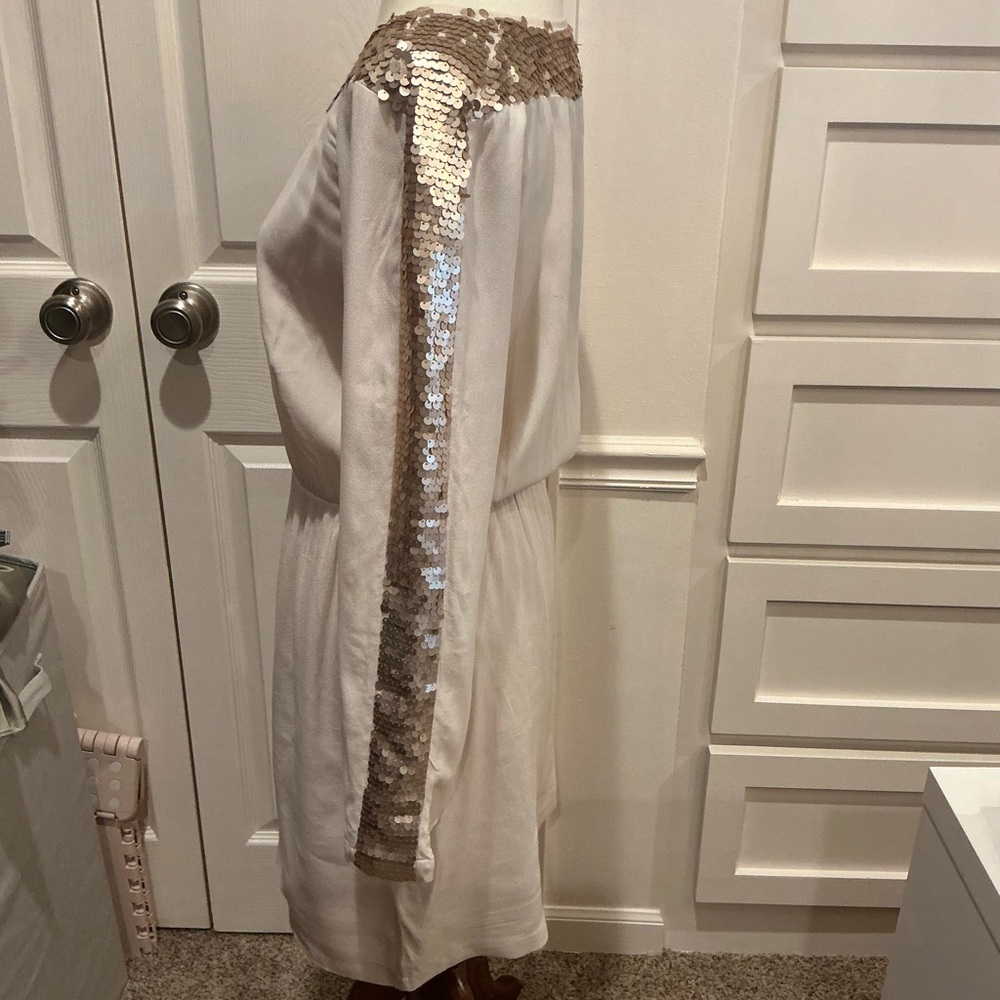 BCBG MaxAzria elegant New with Tags! Cream Long Sleeve sequin Dress - Picture 6 of 13